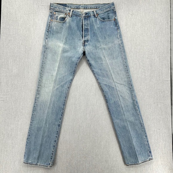 Levi's Other - Levis 501 Jeans Mens 36x34 Light Blue Original Fit Straight Leg Button Fly Denim